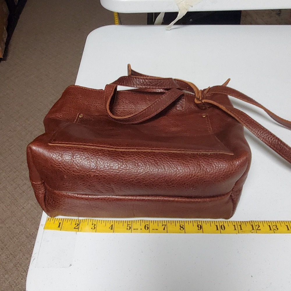 Portland Leather Goods Womens Leather Mini Crossbody Tote Brown Adjustable Zip - Picture 13 of 16